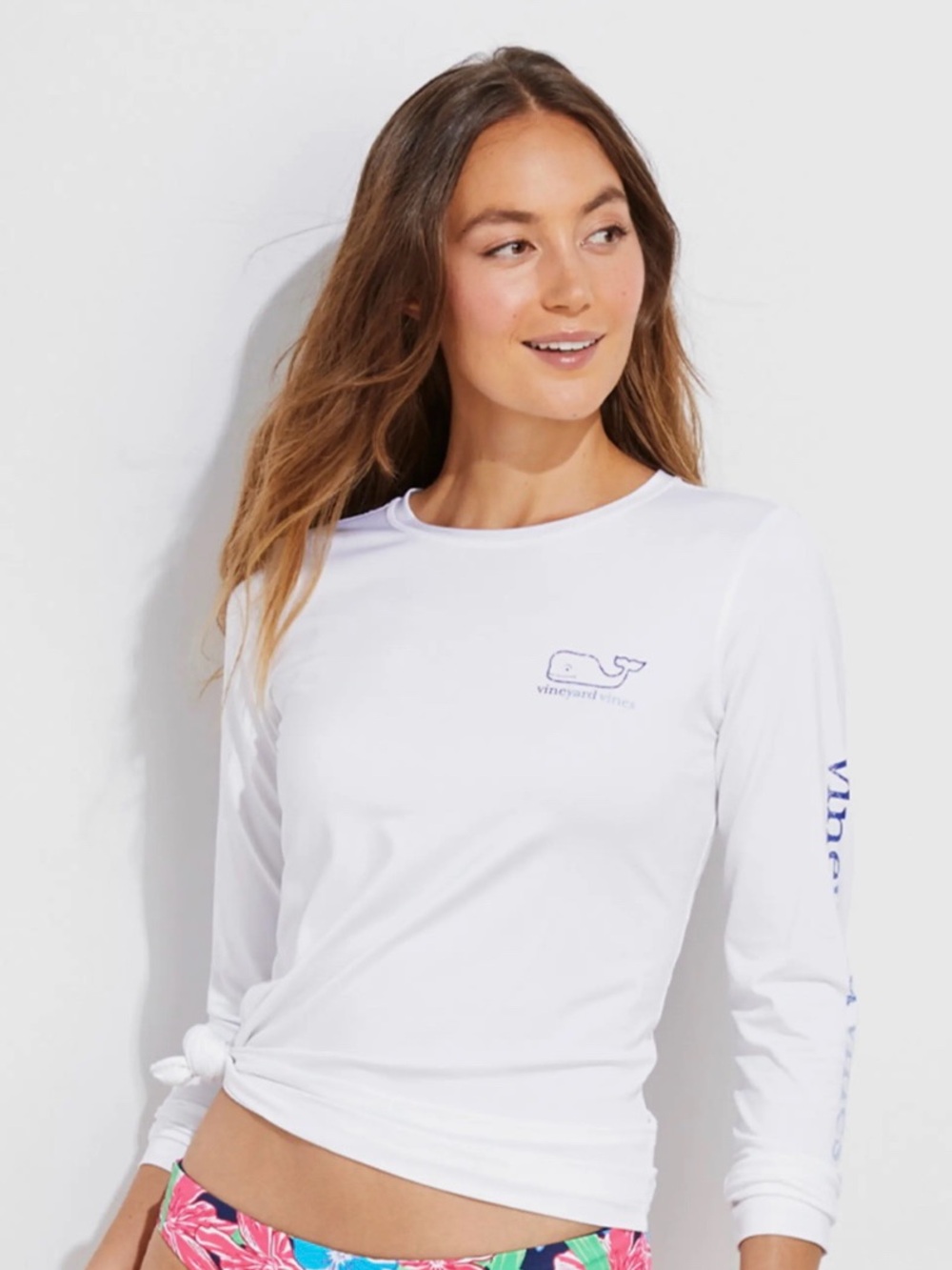Vineyard Vines Vintage Whale Rashguard Women’s Swim Shirt White Size Large